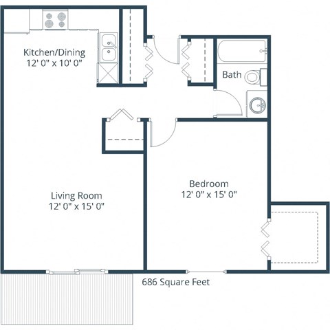 Ridgemont Apartments | One Bedroom Floor Plan A