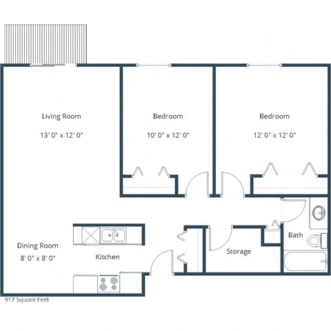 Ridgemont Apartments in Grand Forks, ND | Two Bedroom Floor Plan 21A