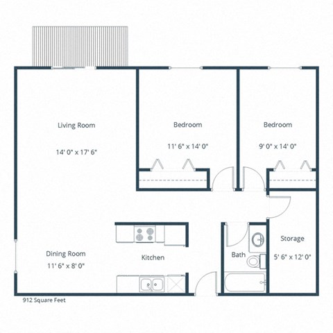 Hawn Apartments | Two Bedroom Floor Plan A