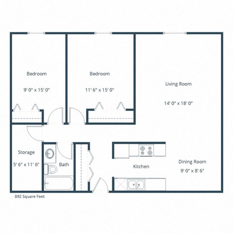 Hawn Apartments | Two Bedroom Floor Plan B