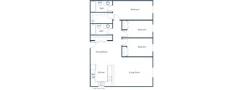 Aspen Ridge Apartments in Fargo, ND | Three Bedroom Floor Plan 32A