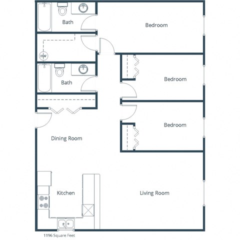 Aspen Ridge Apartments in Fargo, ND | Three Bedroom Floor Plan 32A