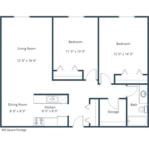 Country Side Apartments | Two Bedroom Floor Plan 21A