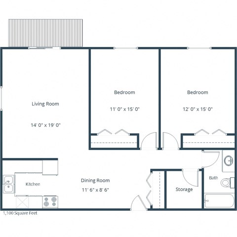 Auburn II Apartments in Fargo, ND | Two Bedroom Floor Plan 21A