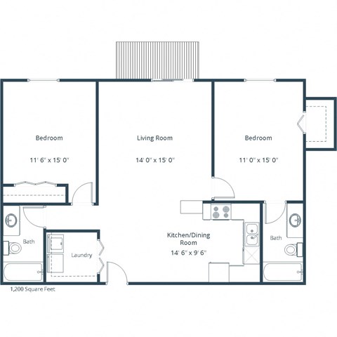 Auburn II Apartments in Fargo, ND | Two Bedroom Floor Plan 22A