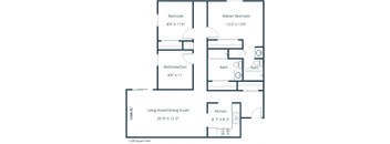 Crescent Park Apartments in Fargo, ND | Three Bedroom Floor Plan 32A