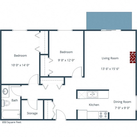Prairiewood Courts Apartments | Two Bedroom Floor Plan