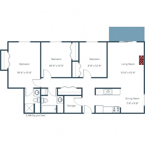 Prairiewood Courts Apartments | Three Bedroom Floor Plan A