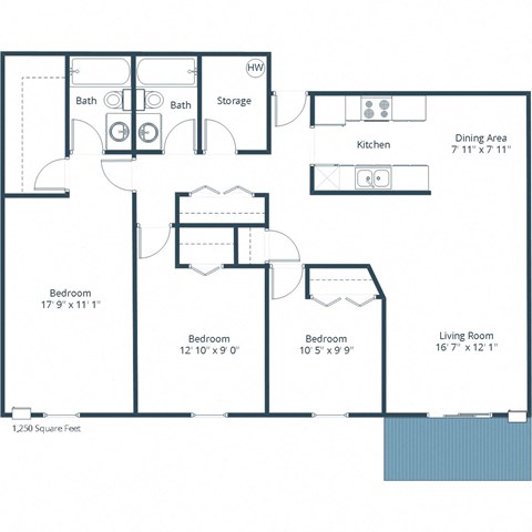 Prairiewood Meadows Apartments | Three Bedroom Floor Plan B