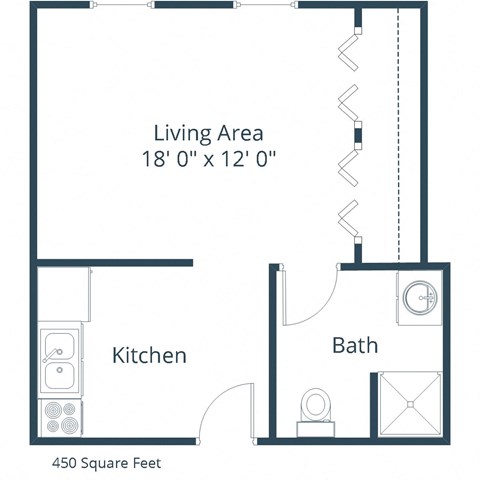 Birchwood 2 Apartments in Fargo, ND | Efficiency Floor Plan 01A