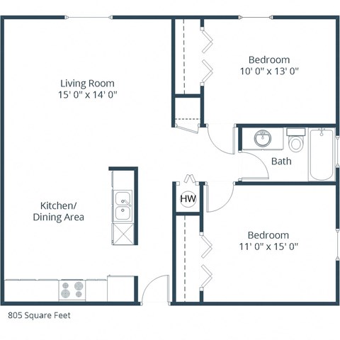 Birchwood 2 Apartments in Fargo, ND | Two Bedroom Floor Plan 21A