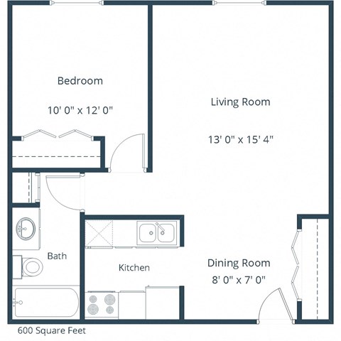 Oak Court Apartments | One Bedroom Floor Plan