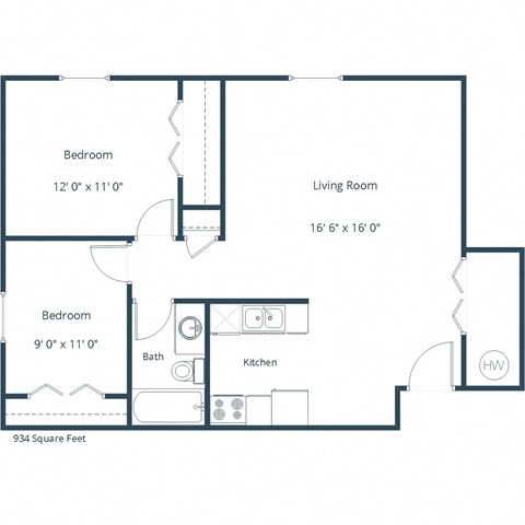 Oak Court Apartments | Two Bedroom Floor Plan C