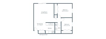 Oak Court Apartments | Two Bedroom Floor Plan 21D