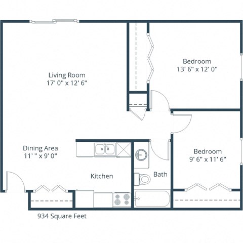 Oak Court Apartments | Two Bedroom Floor Plan D