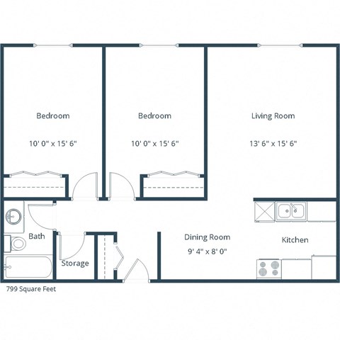 Sargent Apartments in Fargo, ND | Two Bedroom Floor Plan 21A