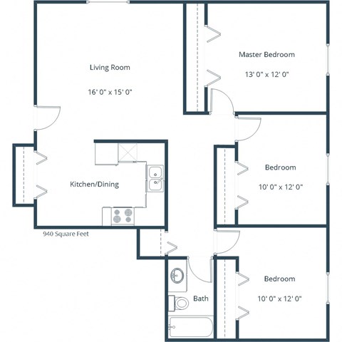 Belmont Apartments in Bismarck, ND | Three Bedroom Floor Plan 31A
