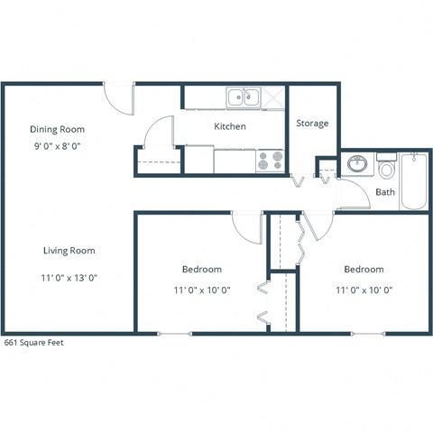 Eagle Sky I Apartments in Bismarck, ND | Two Bedroom Floor Plan 21A