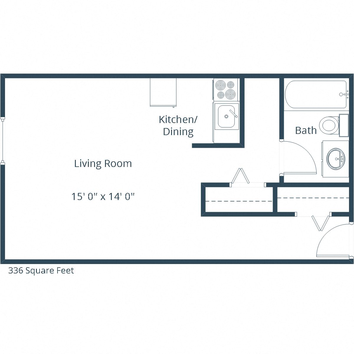 Garden Grove Apartments in Bismarck, ND | Efficiency Floor Plan 01A