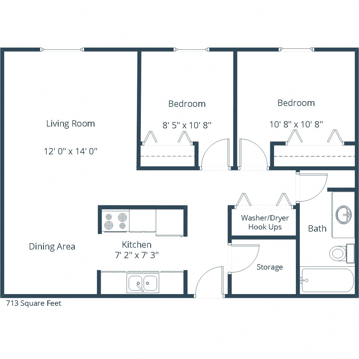 Garden Grove Apartments in Bismarck, ND | Two Bedroom Floor Plan 21A