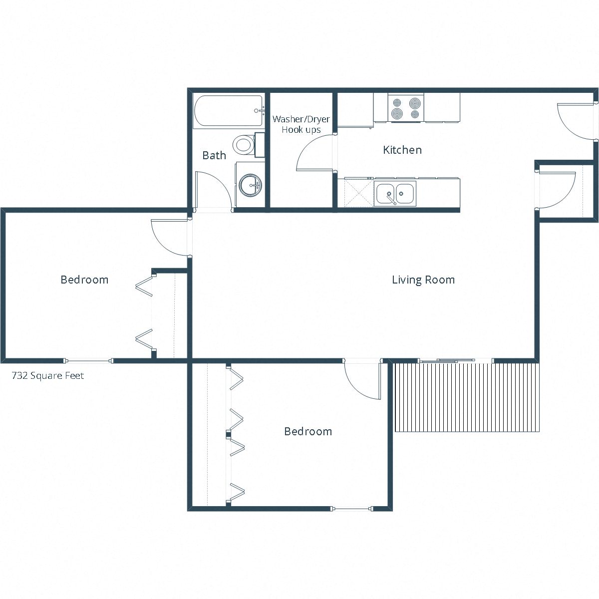 Garden Grove Apartments in Bismarck, ND | Two Bedroom Floor Plan 21D