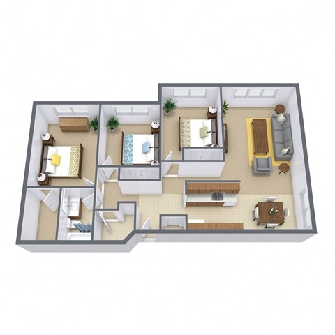 Sterling Park Apartments in Fargo, ND | Three Bedroom Floor Plan 31A