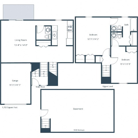 1539 SF 2 Bedroom - Plan 22C Floor Plan at Stony Brook, Omaha, NE