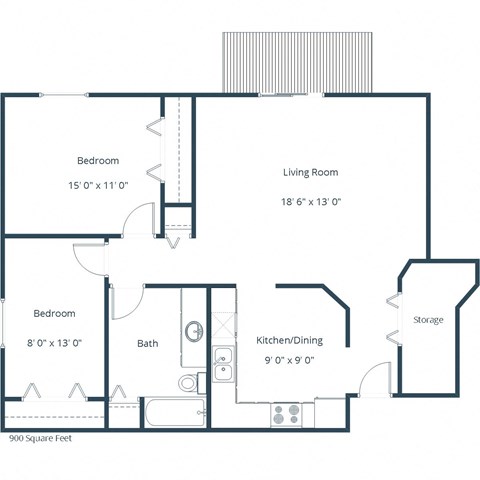 Fairview Apartments in Bismarck, ND | Two Bedroom Floor Plan 21A