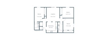 Fairview Apartments in Bismarck, ND | Three Bedroom Floor Plan 32A