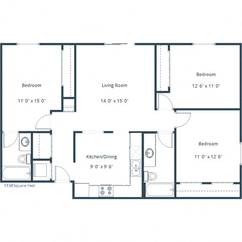 Fairview Apartments in Bismarck, ND | Three Bedroom Floor Plan 32A