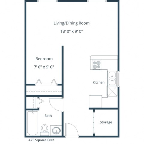 Pebble Creek Apartments in Bismarck, ND | Efficiency Floor Plan 01A