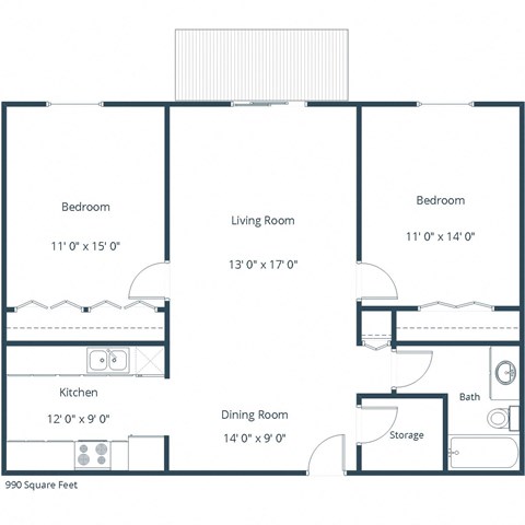 Pebble Creek Apartments in Bismarck, ND | Two Bedroom Floor Plan 21A