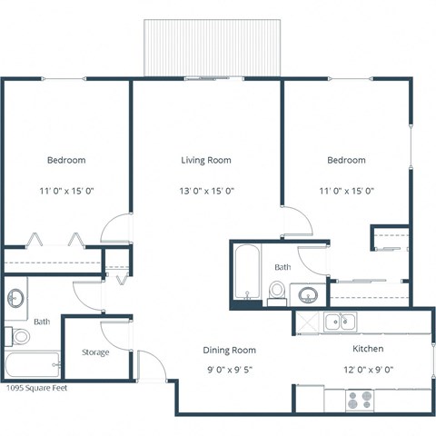Pebble Creek Apartments in Bismarck, ND | Two Bedroom Floor Plan 22A
