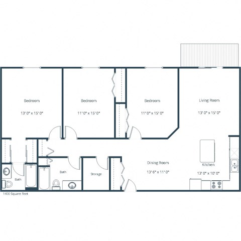 Pebble Creek Apartments in Bismarck, ND | Three Bedroom Floor Plan 32A