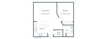 One-Bedroom Floor Plan at Sunset Ridge Apartments in Bismarck, ND