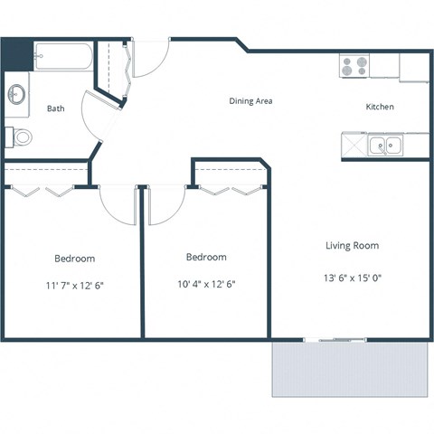 Two-Bedroom Floor Plan at Sunset Ridge Apartments in Bismarck, ND