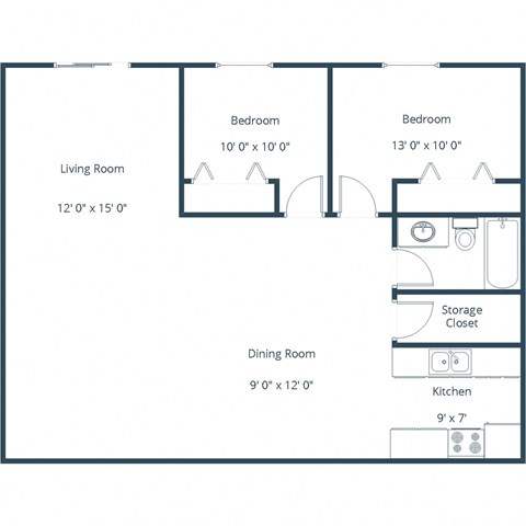 Westside Apartments | Two Bedroom Floor Plan 21E