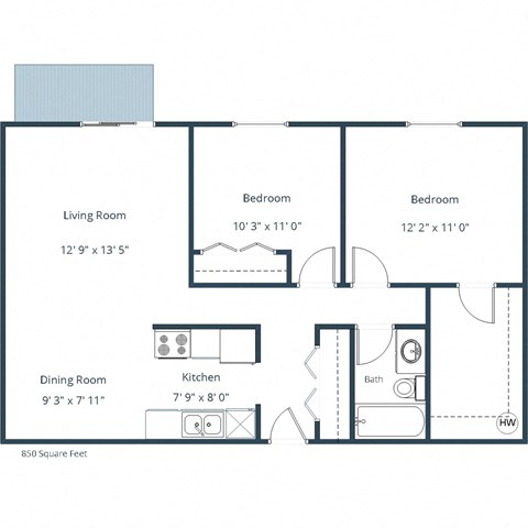 Dakota Manor Apartments | Two Bedroom Floor Plan