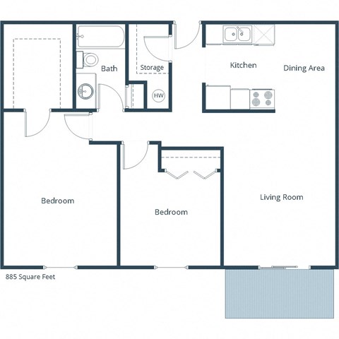 Two Bedroom Floor Plan at France, Fargo 