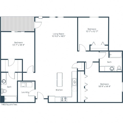 Urban Plains Apartments in Fargo, ND | Three Bedroom Floor Plan 32C