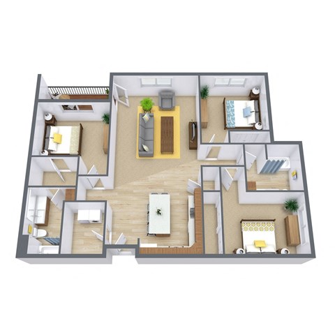Urban Plains Apartments in Fargo, ND | Three Bedroom Floor Plan 32A