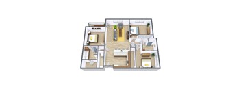 Urban Plains Apartments in Fargo, ND | Three Bedroom Floor Plan 32B