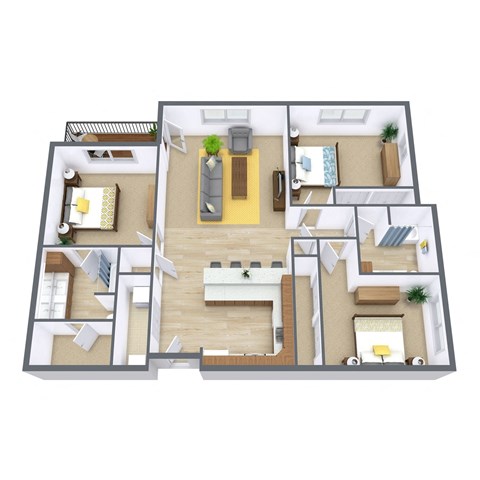 Urban Plains Apartments in Fargo, ND | Three Bedroom Floor Plan 32B