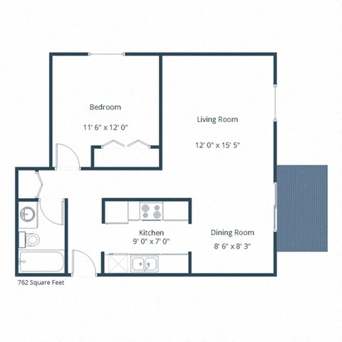 Country Club Apartments | One Bedroom Floor Plan