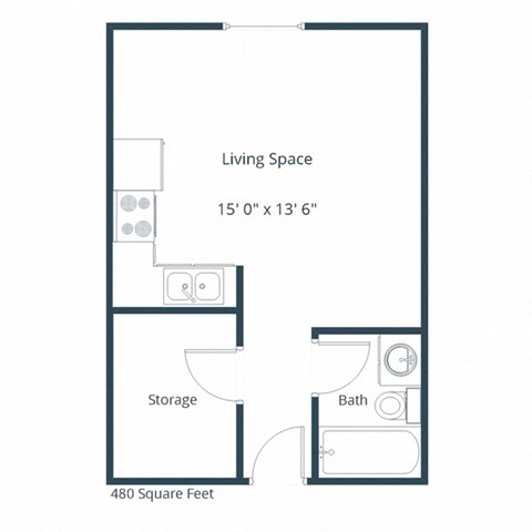 Pacific Park II Apartments in Fargo, ND | Efficiency Floor Plan 01B