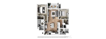 Floor Plan B2 with Furniture at Westbury Apartments, Rancho Cucamonga, CA, 91739