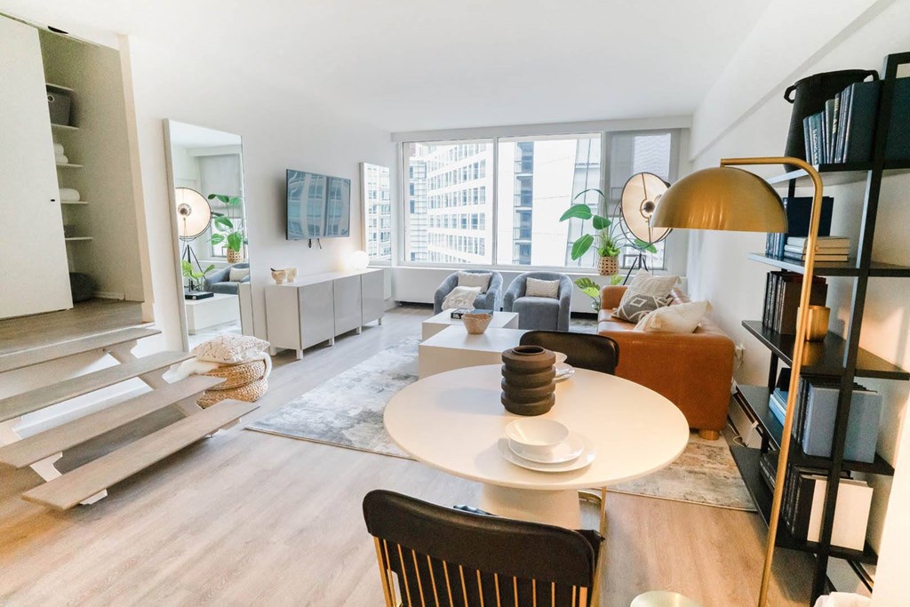 Living Room with coffee table at 21 E Chestnut, Chicago, Illinois