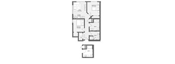 A black and white image of a floor plan for an apartment.