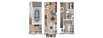Three different floor plans of a house are shown.