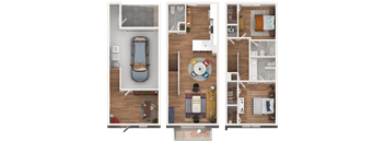 Three different floor plans of a house are shown.